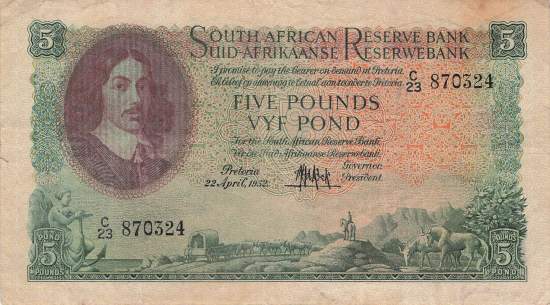 Südafrika p96a 5 Pounds 1952